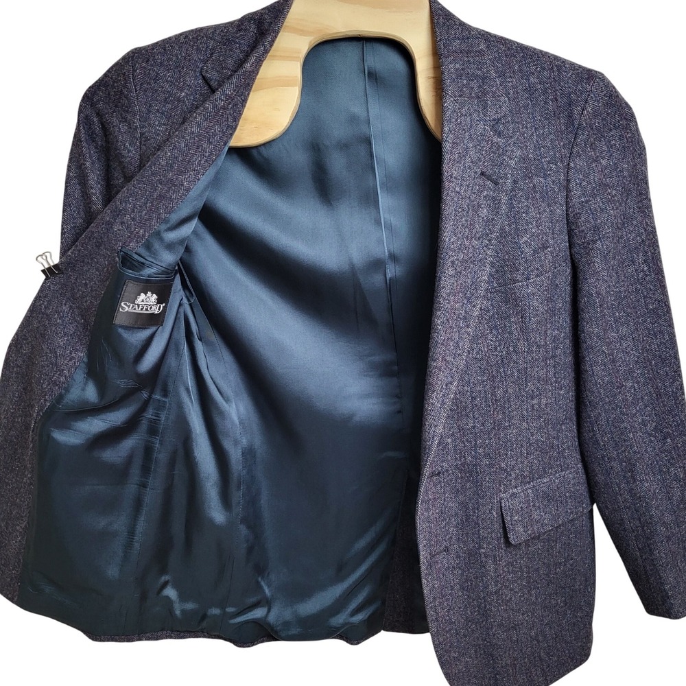 Stafford Men's 40R Blazer Gray Herringbone Stripe Wool Blend Sport Coat